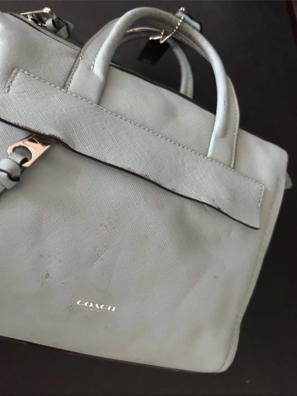 Coach Light Blue Leather Satchel with Top Handles